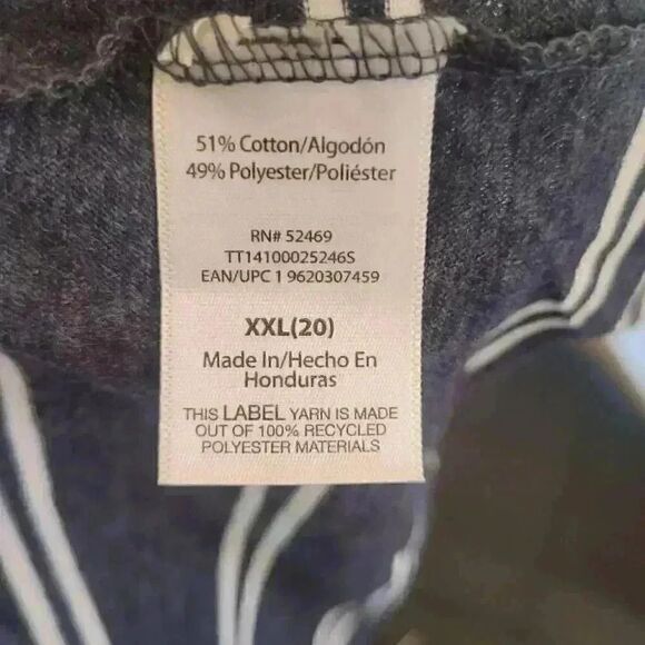 Time & Tru Women's Dark Navy/Vivid White Cotton/Poly Striped T-Shirt NEW - Picture 8 of 8